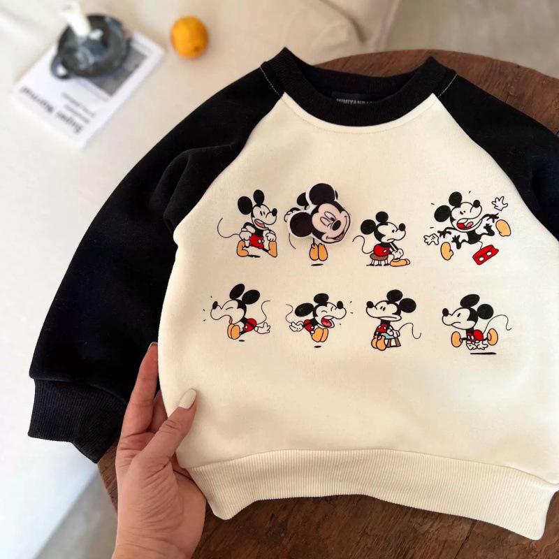 Kids Fleece Lined Sweatshirt Autumn Winter Boys Girls Block Long Sleeve Warm Pullover Top 80