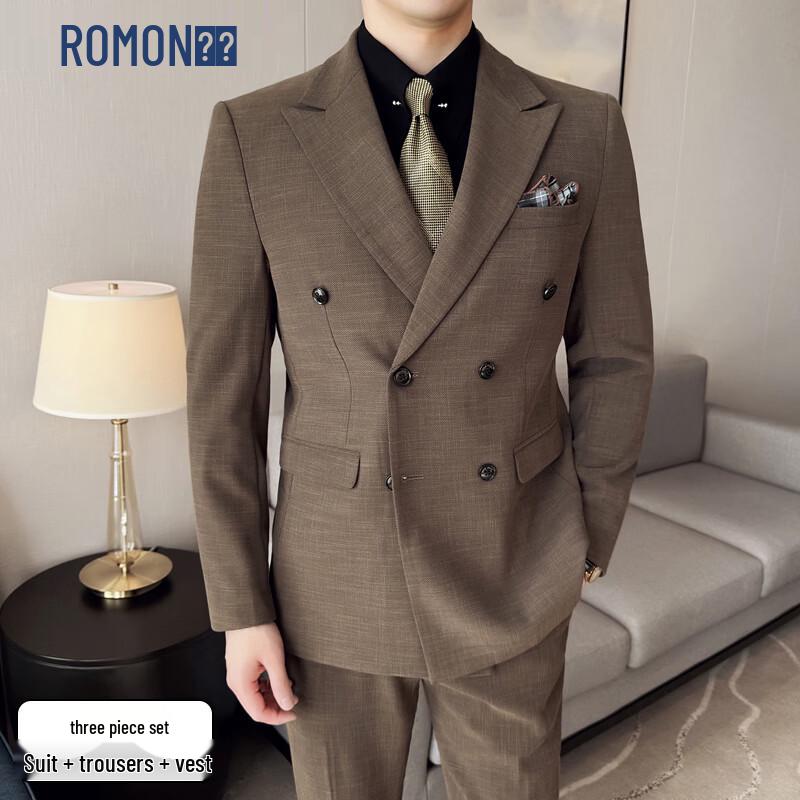 ROMON Men s Double-Breasted Suit Set XL