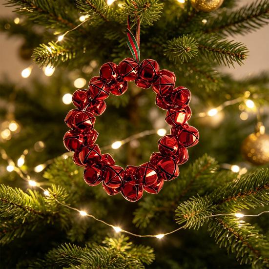 Festive Door And Window Ornament Christmas Tree Bell Pendant with Lanyard, Ring Hanging Decoration for Holiday Home Decor, Metal Multicolored