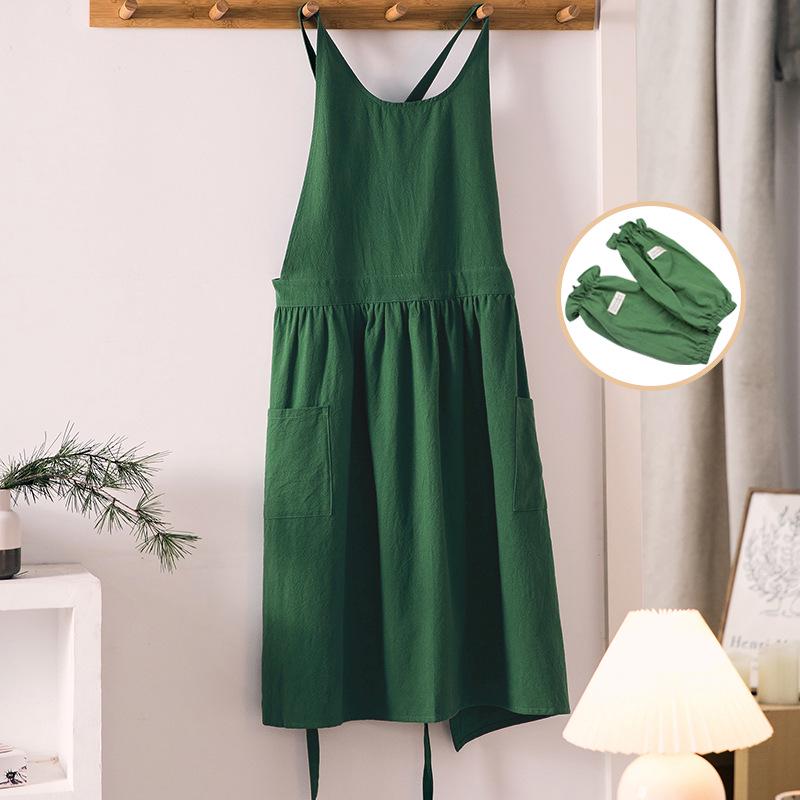 Japanese Korean Style Cotton Linen Apron with Custom Logo for Gardening, Cafe, and Kitchen Use