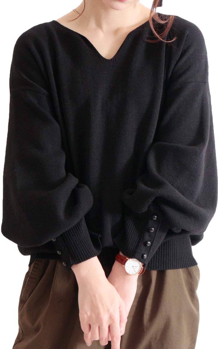 

Золотой трикотажный топ большого размера из Японии с объемными рукавами-баллонами на пуговицах-замочках, длинный, для размера, черный, женский, рукава, горловина, рукава, дизайн, рукава, для работы, чёрный