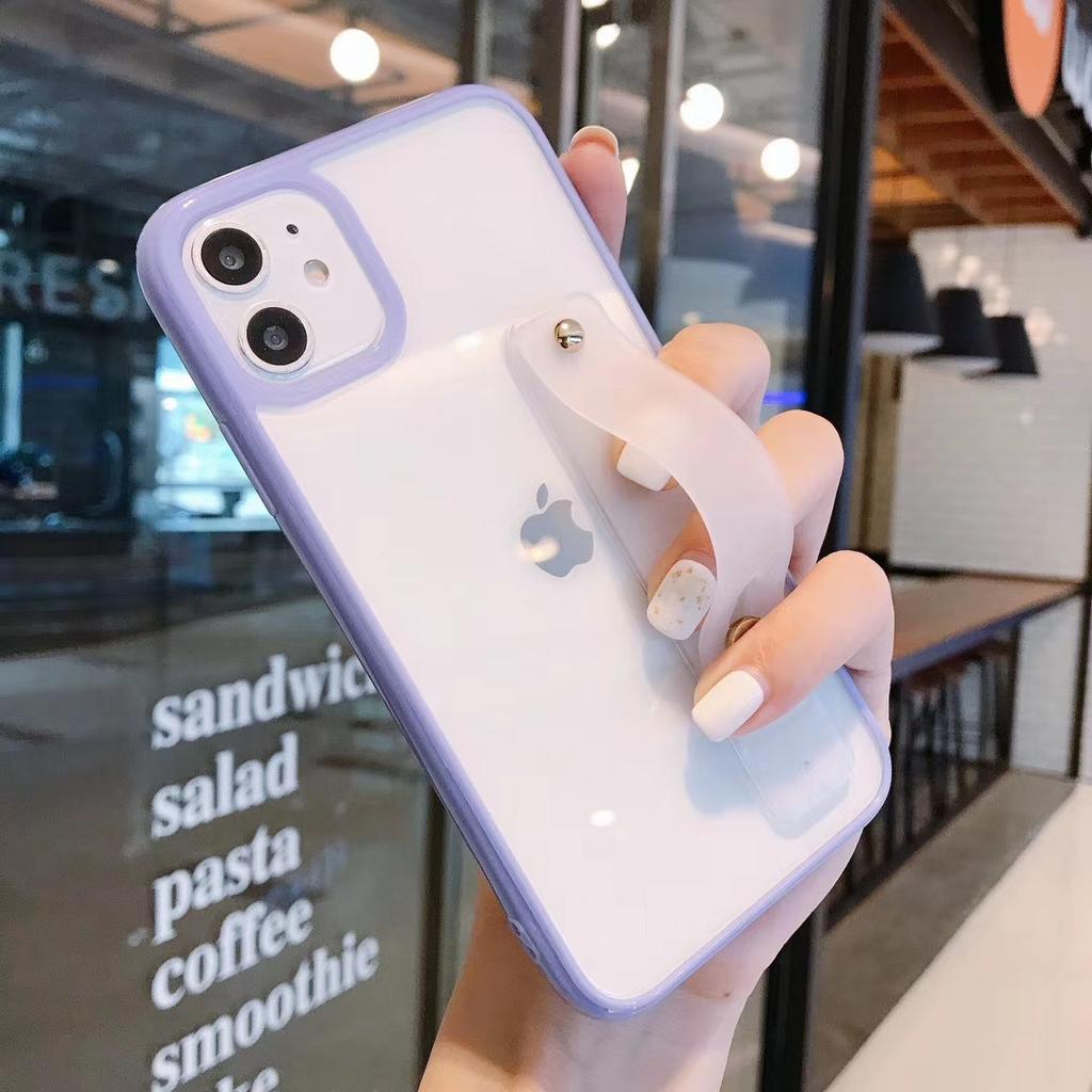 Candy color frame transparent TPU mobile phone case, suitable for 13pro Apple xsmax mobile phone case XR with wrist strap 12p.