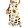 Women's Halloween Print Wide Leg Pants - High Waist Drawstring Casual Trousers with Pockets