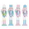38CM Nutcracker 4styles Macaron- Colored Candy Theme Walnut Soldier Solid Wood Decorative Item Gift Handicraft Christmas NewYear