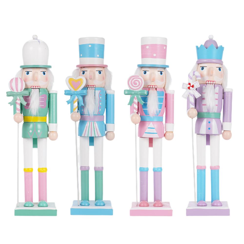 38CM Nutcracker 4styles Macaron- Colored Candy Theme Walnut Soldier Solid Wood Decorative Item Gift Handicraft Christmas NewYear