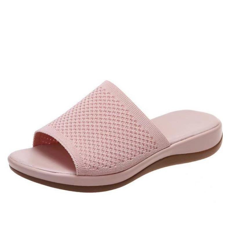 Large-sized Thick Slippers Flying Woven Sponge Cake One-line Beach Shoes