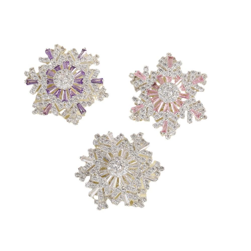 Copper-Plated Silver Rotating Snowflake Zircon Bead Brooch for DIY Necklace Accessories