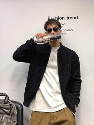 Men's Trendy Korean Style Loose Knit Sweater - Japanese Autumn/Winter Thickened, Ins Hong Kong Style Lazy Knitwear Outerwear