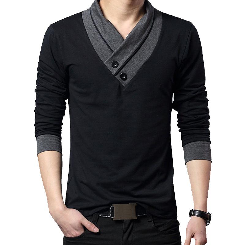 

Модный бренд Trend Slim Fit с длинным рукавом футболка мужская лоскутный воротник футболка V-образный вырез мужская футболка хлопковые футболки L чёрный