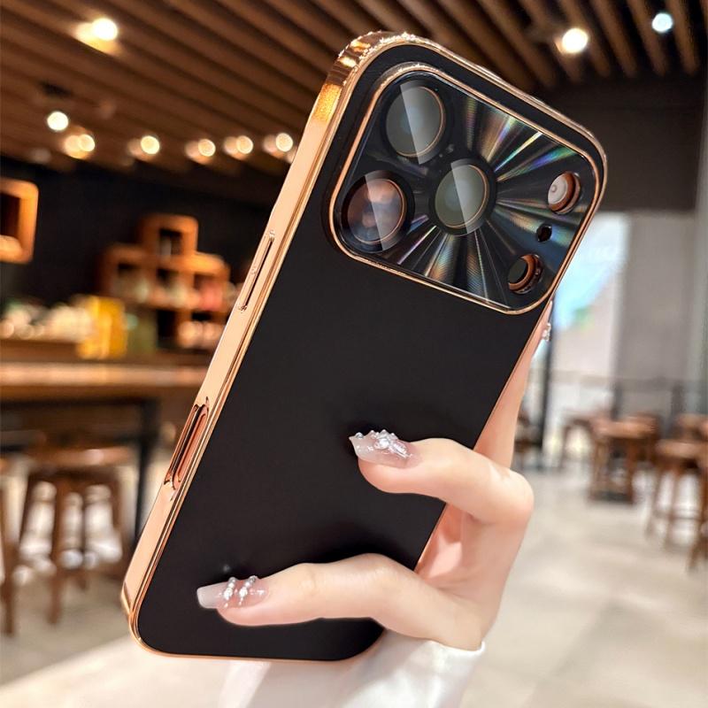 Plating Leather Texture Camera Lens Protection Phone Case For iPhone 13 14 15 16 17 Pro Max AIr Shockproof Slim Hard PC Cover