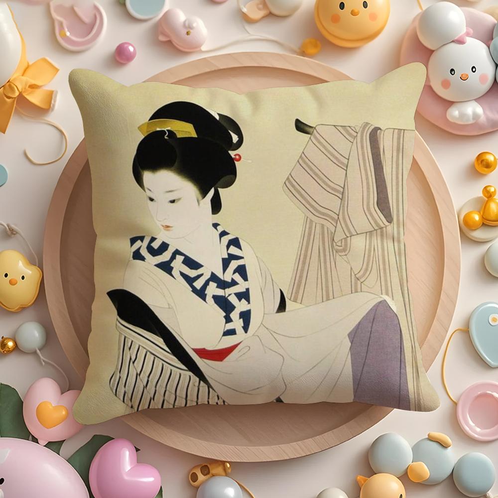 Classic Japanese Lady Cushion Cover Short Plush DoubleSided Printing Home Machine Washable In Warm Winter Pillow Case