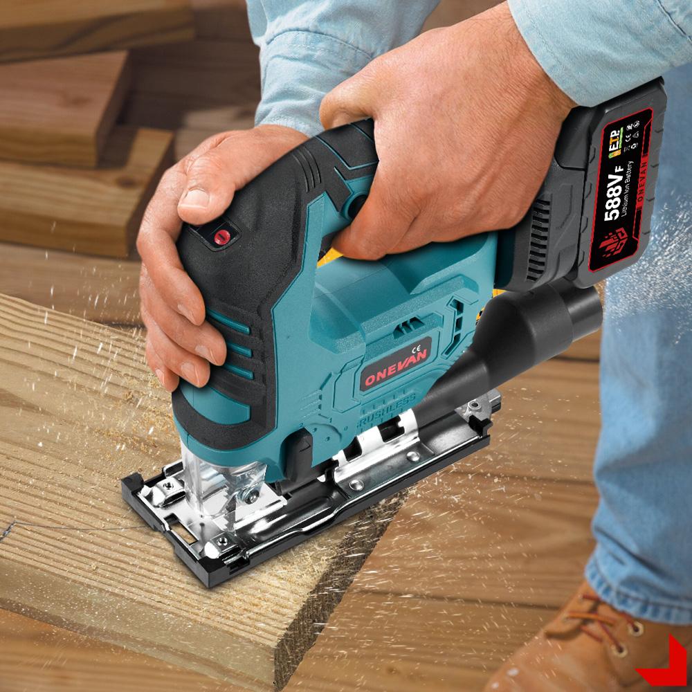 ONEVAN 3500RPM Brushless Electric Jig Saw 1000W Jigsaw Adjustable Blade 3 Variable Speed Woodworking Tool for Makita 18V Battery