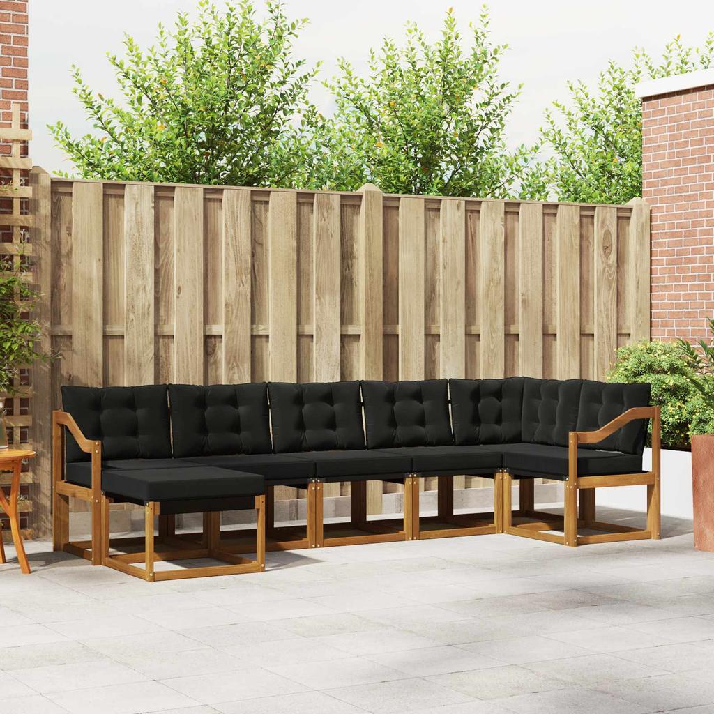 Outdoor Sofa Set with Cushions 7 pcs Natural and Black