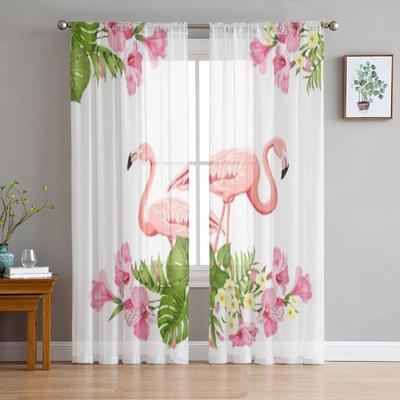 Rideaux transparents en tulle avec oiseaux tropicaux et fleurs pour salon, chambre à coucher, cuisine