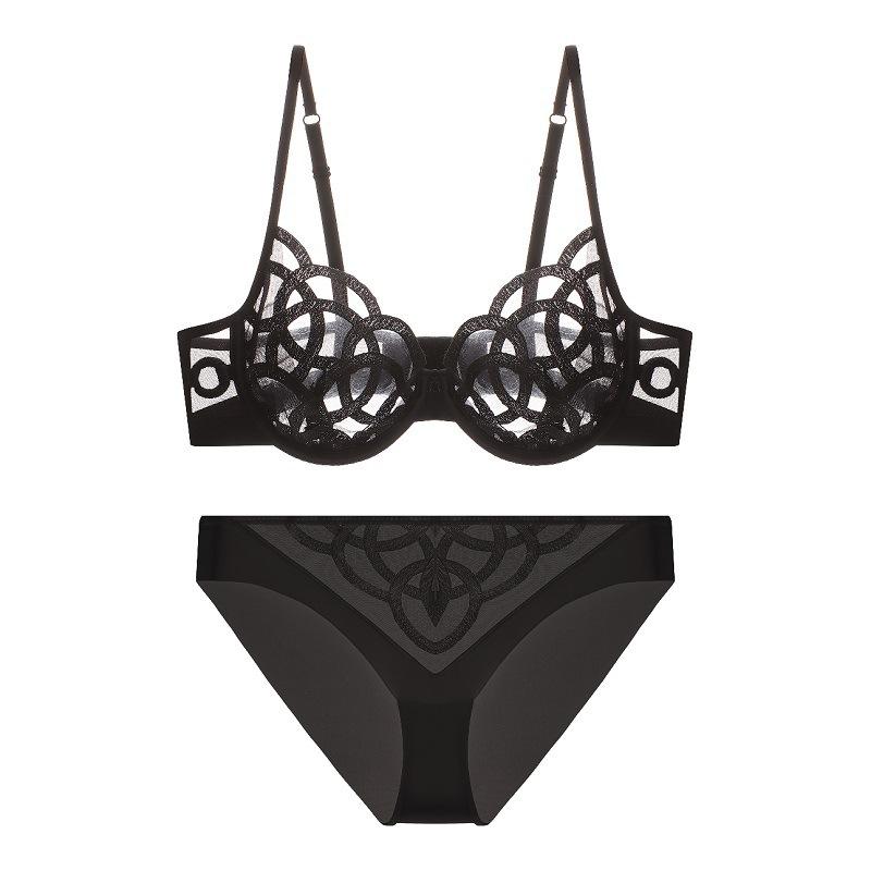 New French sexy underwear women's big breasts show small gathering bra ultra-thin breathable mesh embroidered bra