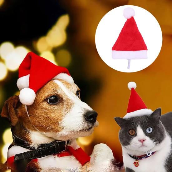 Pet Christmas Hat And Scarf Red Fluffy Hat Scarf with Pompom Warm Winter Pet Xmas Dress-up Outfit for Dogs And Cats Festive Photos Party Costume