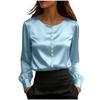 2026 Womens Satin Silk-Feel Short Sleeve T-Shirt With Pearl Embellished Round Neck Solid Color Casual Street Style