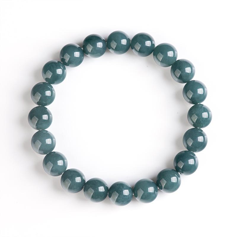 Blue Ice Jade Bracelet with A-Grade Natural Round Beads for Men and Women