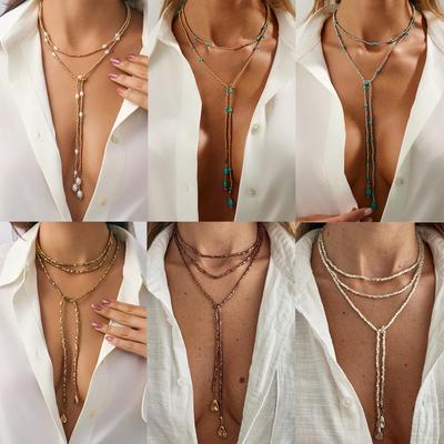 European-American Hip Hop Pearl Tassel Necklace with Irregular Beaded Round Disc Design