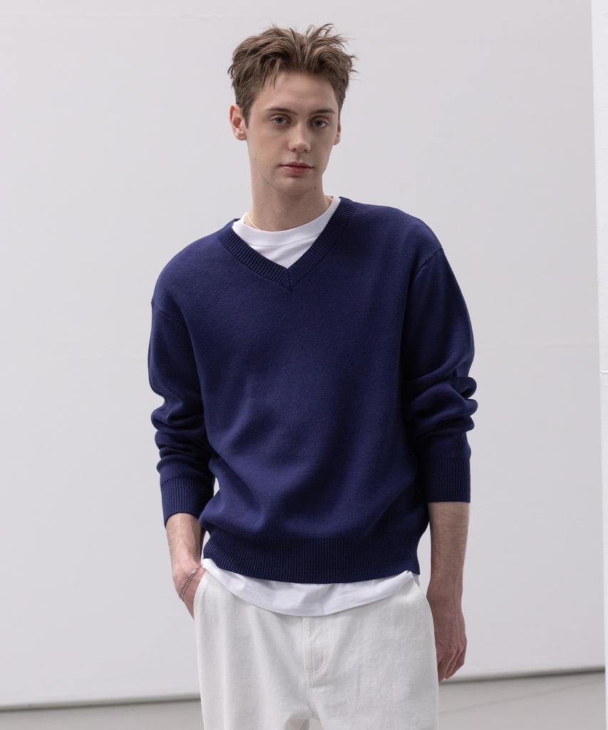 Dekkoloso Soft Cotton V-Neck Knit [Navy]