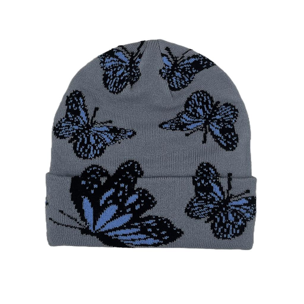 Butterfly pattern knitted hat men's and women's jacquard hat popular hat hip-hop hat alphabet hat trend street
