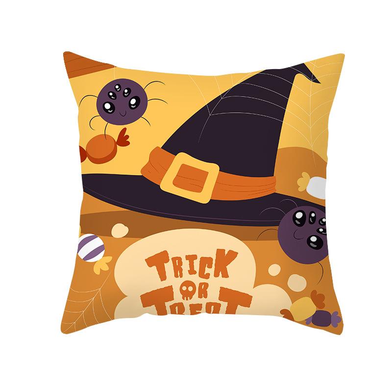 Halloween Pillow Cover New Product Cartoon Pumpkin Castle Print Peach Skin Cushion Cover Pillow Cover