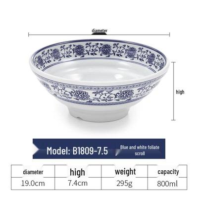 Melamine Blue and White Ramen Bowl