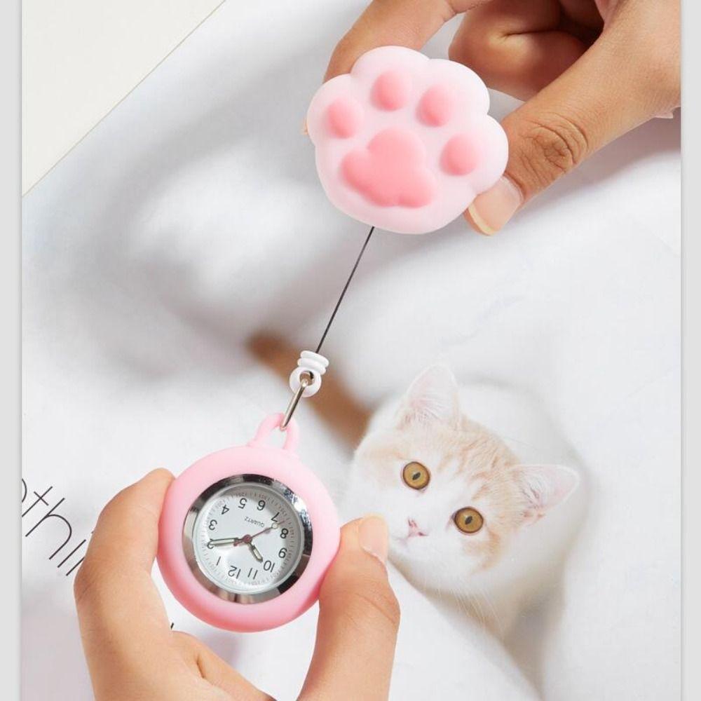 Cat Paw Retractable Watch Brooch Cute Doctor Badge Reel Women Nurse Pocket Watches
