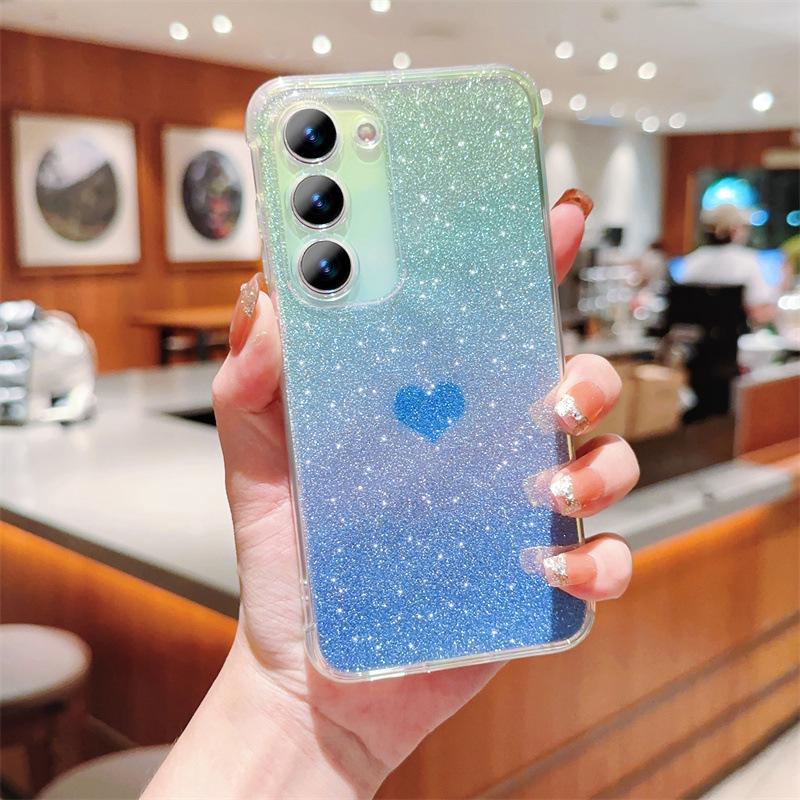 Iridescent Blue Love Heart Glitter Phone Case for Samsung Galaxy S23/S22/A55