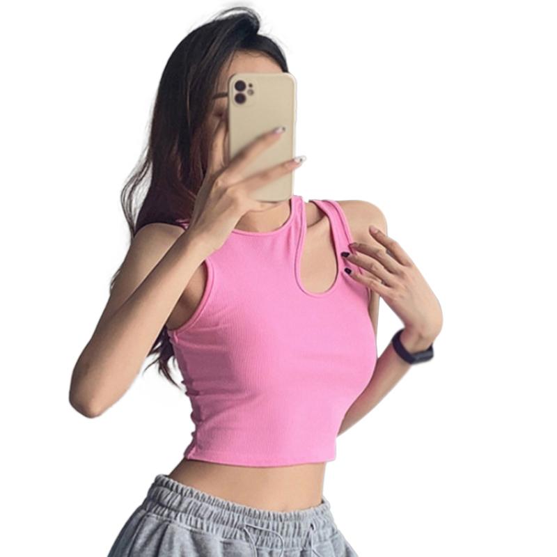 

Женский однотонный утягивающий топ без рукавов, сексуальный укороченный топ с неровными бретелями, мягкий дышащий повседневный укороченный пуловер