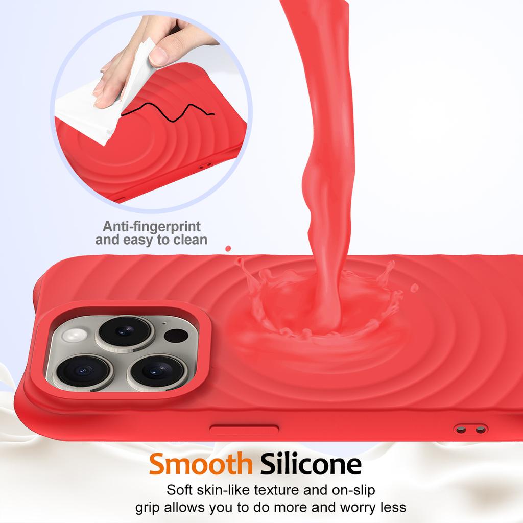 For iPhone 16 Pro Max Case Compatible with MagSafe Ripple Texture Liquid Silicone Protective Cover with Strap