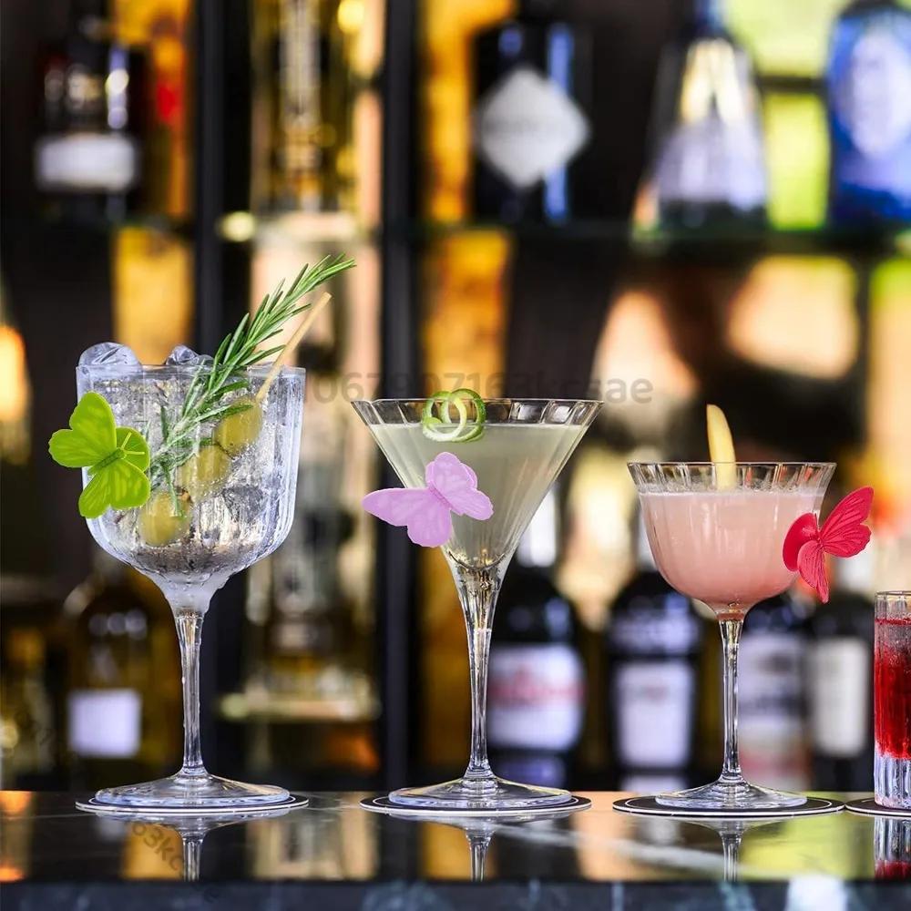 10pcs Wine Glass Markers Silicone Drink Glass Charms Wine Charm Tags Butterfly Suction Cup for Bar Party Family Drink Dinner