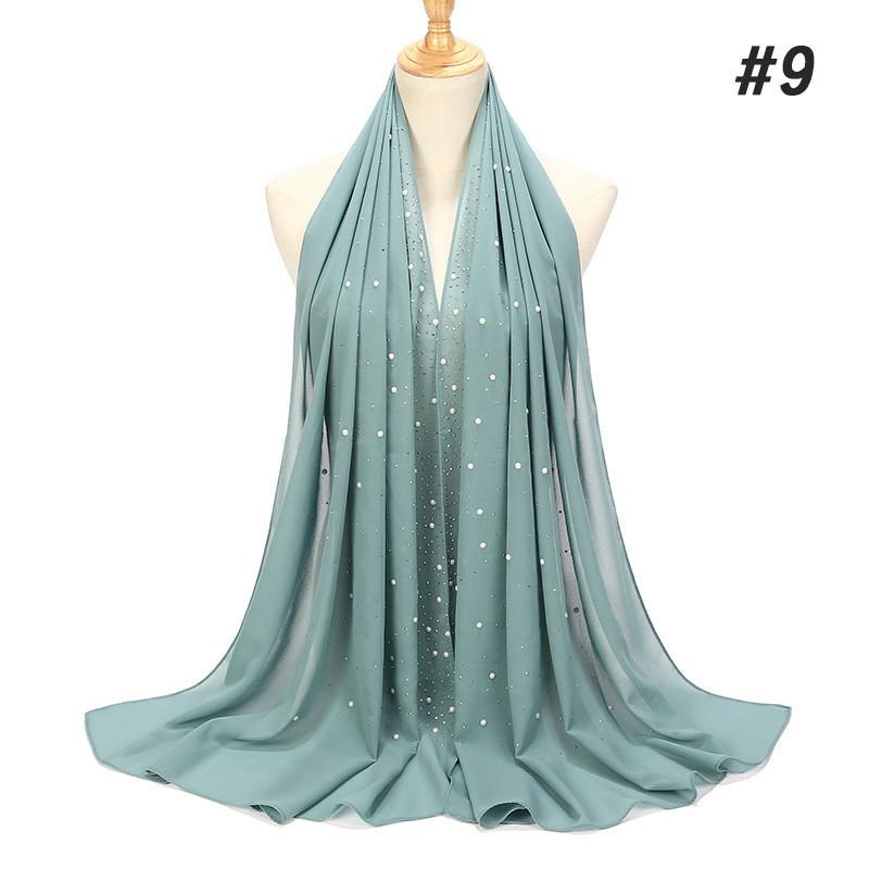 women plain bubble pearl chiffon scarf Head hijab wrap solid shawls headband foulard femme muslim hijabs stores