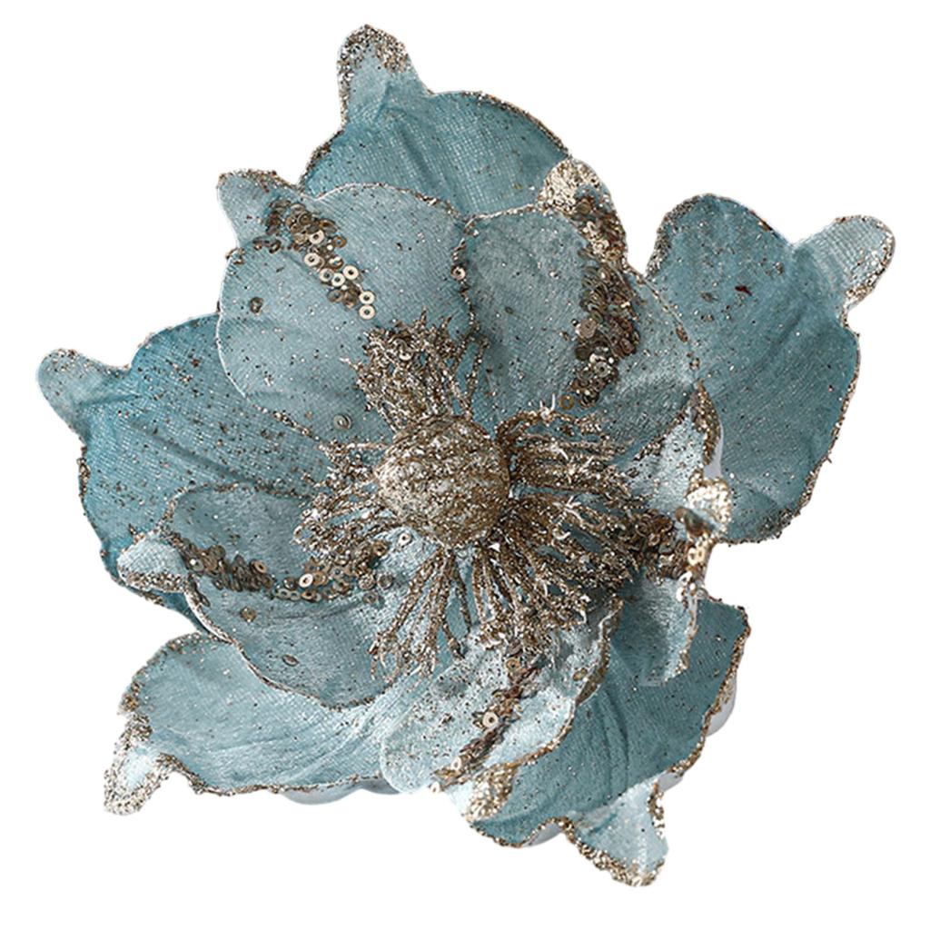 Glitter Poinsettia Flower Hanging Ornament for Christmas Tree and Seasonal Party Decoration with Cloth and Plastic Construction