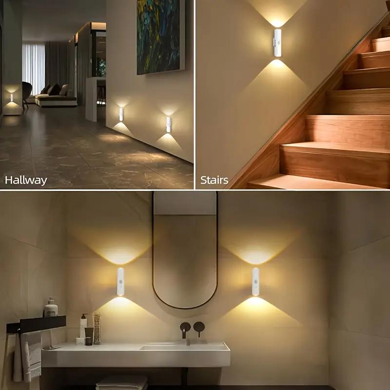 1/2/3pcs Walnut Color LED Smart Light Motion Sensor Charging LED Wall Light Suitable for Corridors Kitchens Wardrobes Bedrooms