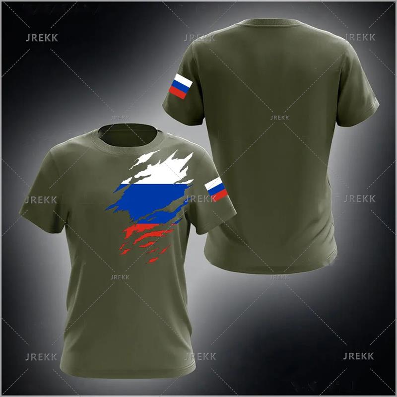 Russia Men's T Shirt Casual Loose Round Neck Russian Flag Short-sleeved Tops Tees Men's Clothing Streetwear Oversized T-shirts