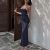 Women Y2k Sexy Lace Up Hollow Out Backless High Waist Slim Fit Bodycon Long Maxi Dress