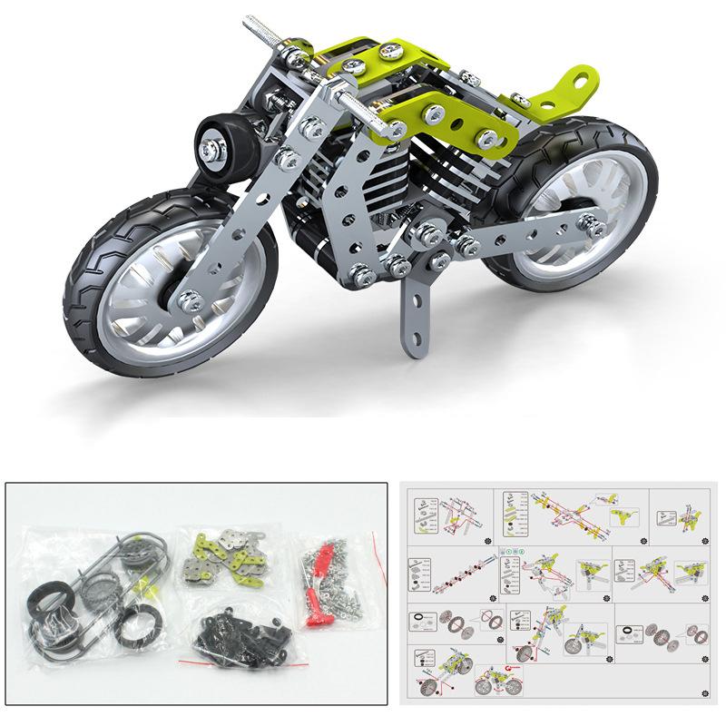 Metal Motorcycle Building Block Set Simulation Screw And Nut DIY Construction Education Assembly Car Model Toy For Boys
