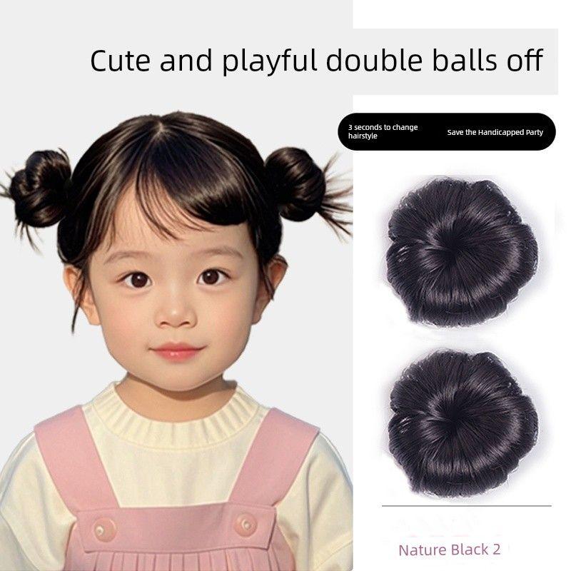 

Детский парик Двойной пучок Заколки-бутоны Повязка на голову Пушистые искусственные волосы Супер милая девичья прическа Искусственный пучок для волос [Nature Black] Duckbill Clip Ball Head-Pair