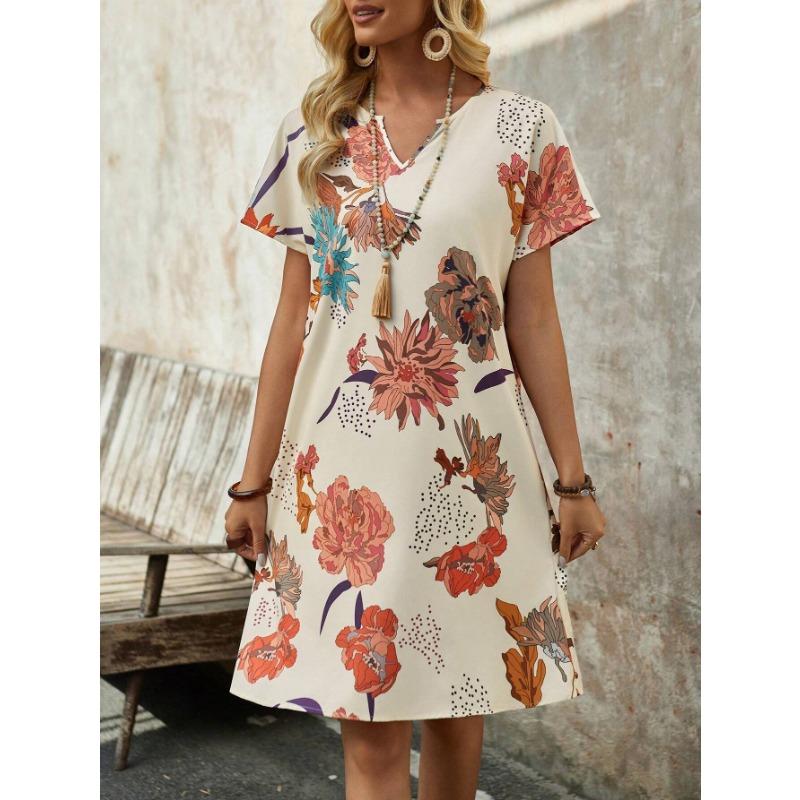 

Женское платье с цветочным принтом и зубчатым воротником на весну и лето XXL бежевый