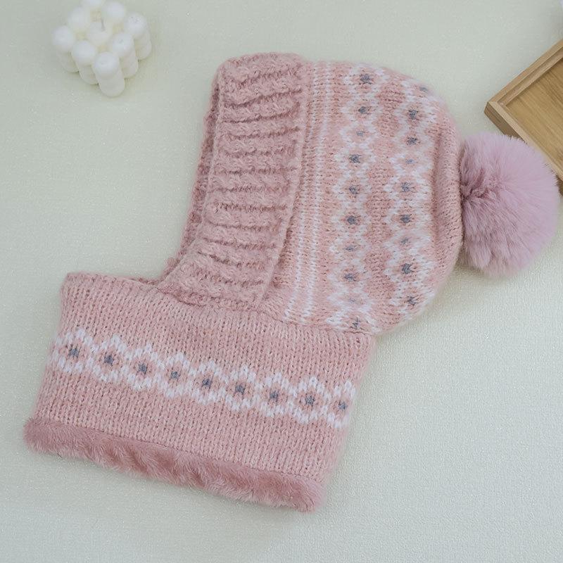 Love Jacquard Warm One-piece Hat Women's Winter Plush Pullover Ear Protection Plush Line Scarf One-piece Hat