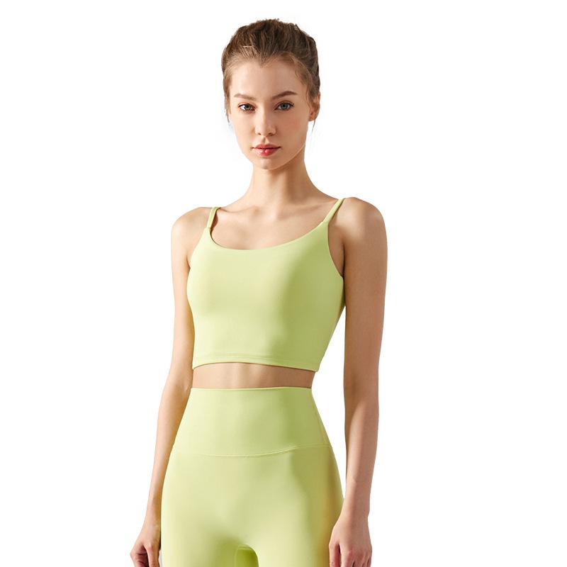 Women's Seamless Yoga Vest with Chest Pads - Square Neck Sports Bra with Strappy Back