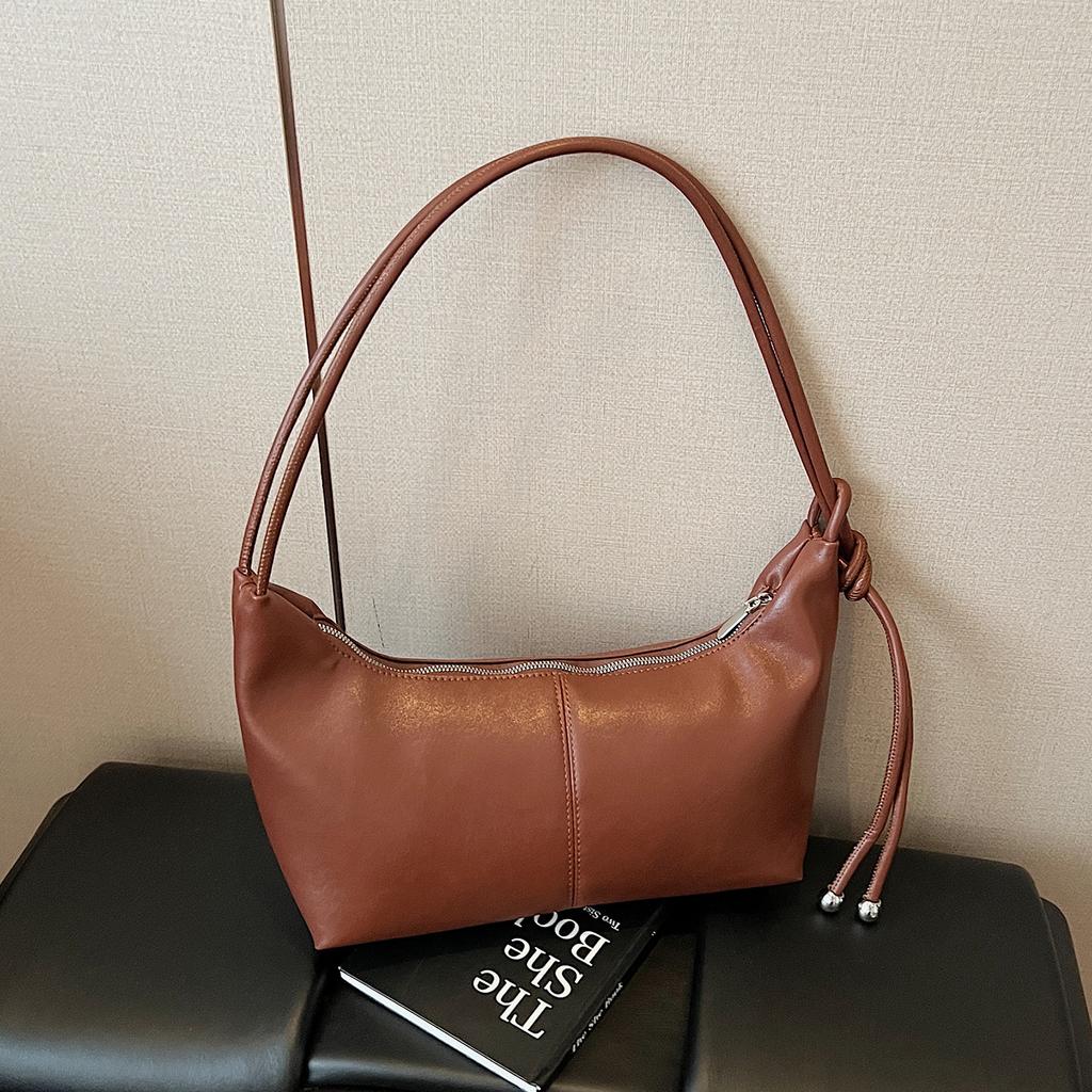 Retro Commuting Square Underarm Bag Women's 2025 New Solid Color PU Leather Shoulder Bags Trendy Casual Large Capacity Handbag