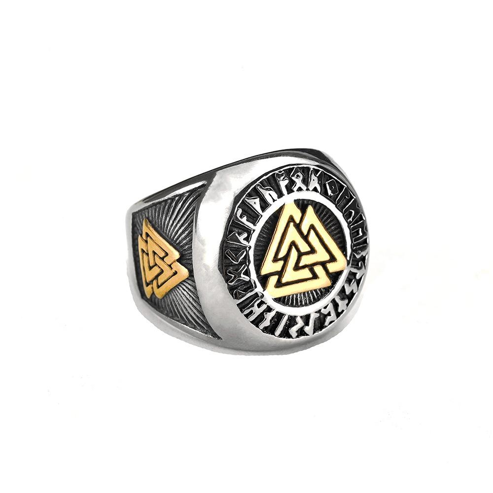 Vintage Solid Stainless Steel Viking Rune Triangle Matching Rings Unisex Couple Jewelry Nordic No. 7