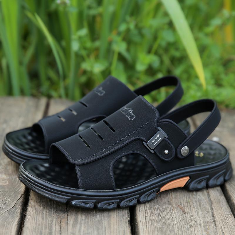 Leather Large Size Summer Men's Sandals Leather Soft Sole Non-slip Beach Shoes High-end Sandals Men's Sandals