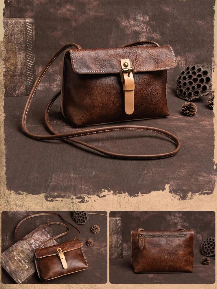 Johnature Vintage Genuine Leather Women's Small Bag Leisure Natural Soft Cowhide Solid Color Shoulder & Crossbody Bags