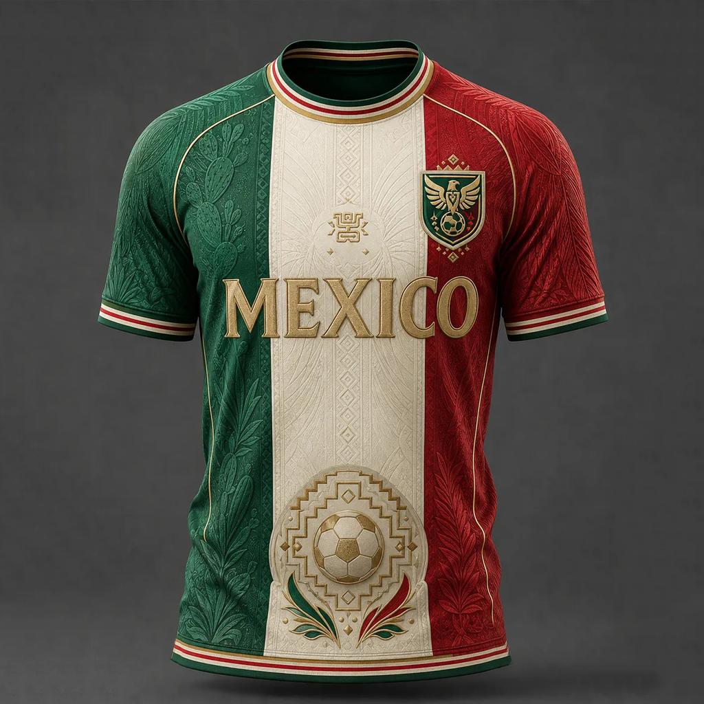 Men's Casual Printed Crew Neck Lightweight Breathable Short Sleeve Shirt Soccer Themed Graphic Mexico Lettering Design