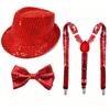 Performance Sequined Hat Solid Color Suspenders Fashion Performance Props Set  Christmas