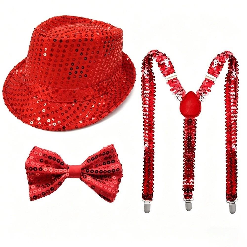 Performance Sequined Hat Solid Color Suspenders Fashion Performance Props Set  Christmas