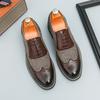 Fashion Brand New Men Comfortable Pointed Carving Leather Shoes Spring Fashion Versatile Business Lace Block Color Blocked Leather Shoes